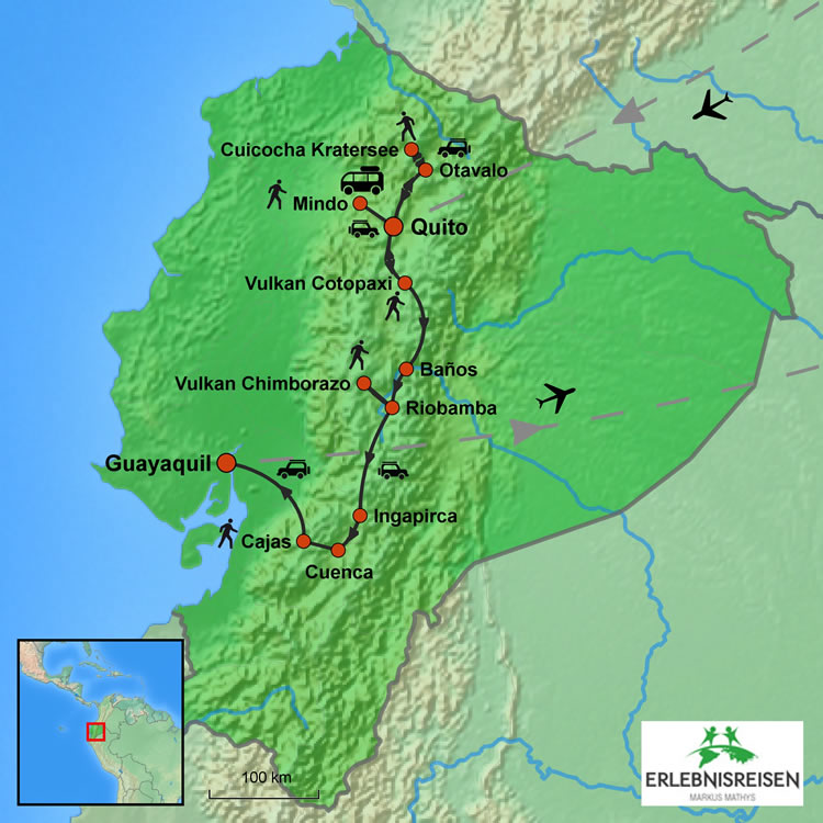 Reiseroute Karte Ecuador Rundreise