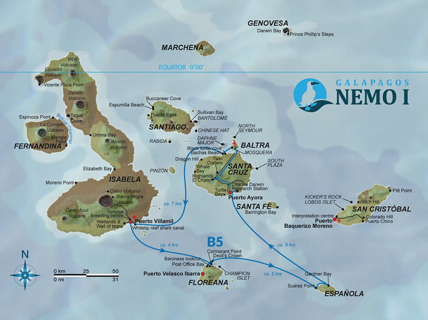 Galapagos Katamaran Karte 5 Tagestour B5