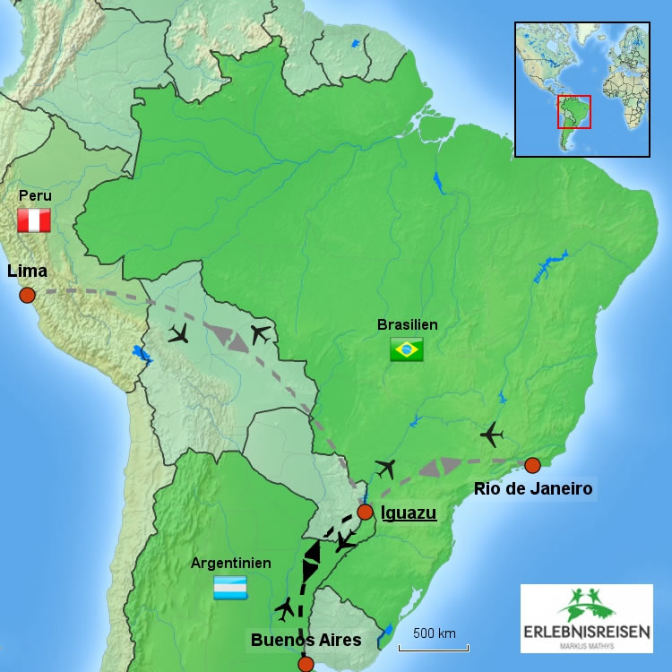 Kartenansicht Wasserfaelle von Iguazu in Argentinien und Brasilien