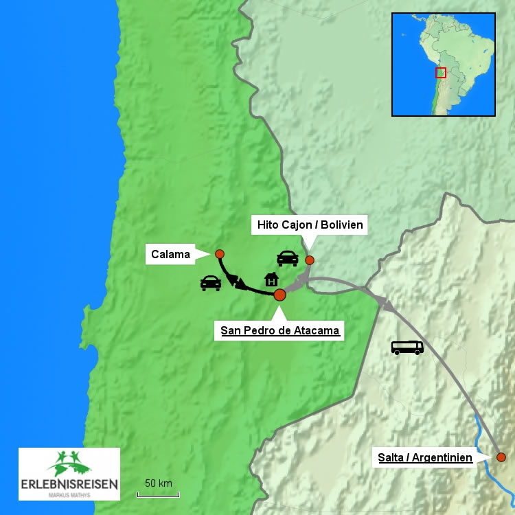 Karte Reisebaustein San Pedro de Atacama in Chile